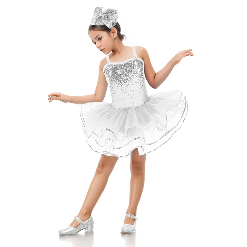 Enchanta Olivia Girls Sequin Leotard Dress Costumes. Ballet Leotards Tutu Dress Ballerina Outfit Dance Costume for Kids