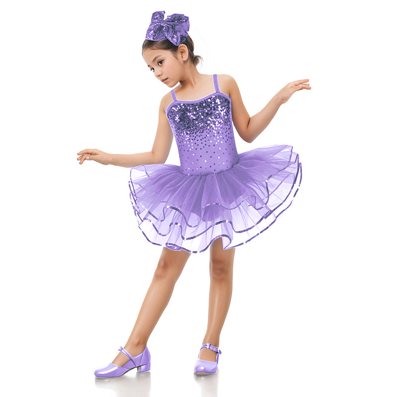 Enchanta Olivia Girls Sequin Leotard Dress Costumes. Ballet Leotards Tutu Dress Ballerina Outfit Dance Costume for Kids