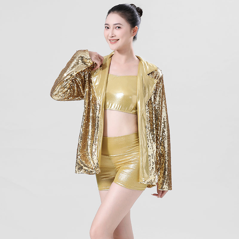 Enchanta Mia Women Modern Jazz Dance Sequin Jacket. Long Sleeve Jazz Coat for Dance Costume