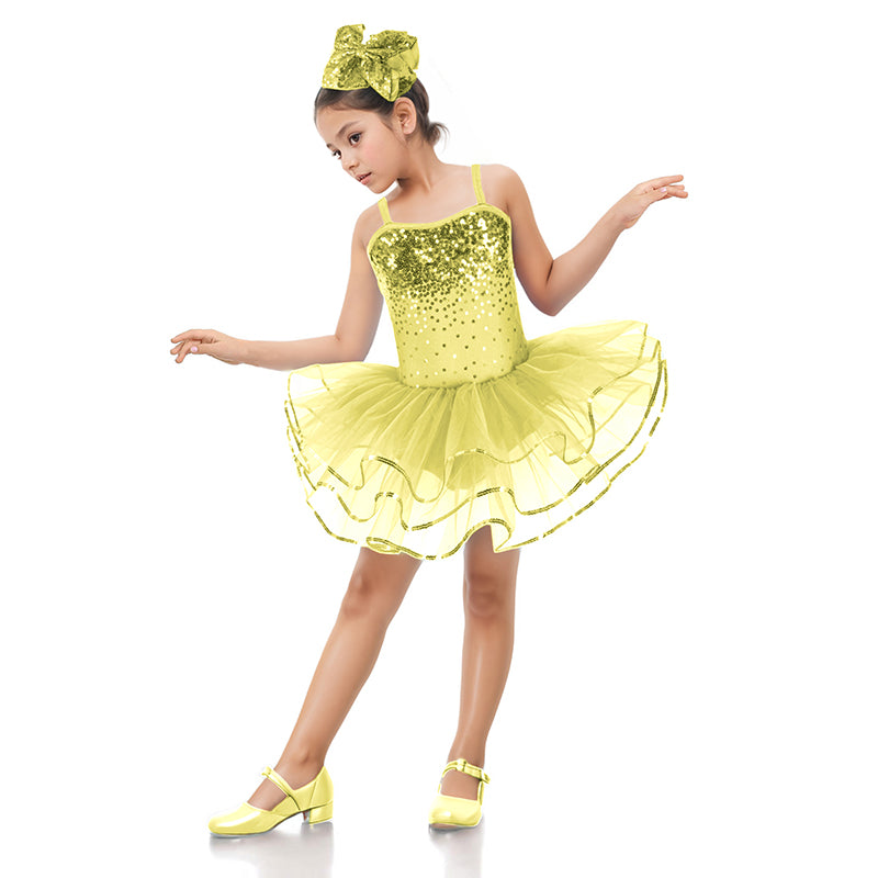 Enchanta Olivia Girls Sequin Leotard Dress Costumes. Ballet Leotards Tutu Dress Ballerina Outfit Dance Costume for Kids