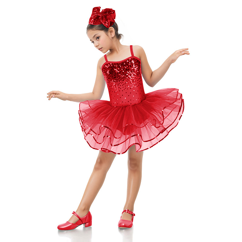 Enchanta Olivia Girls Sequin Leotard Dress Costumes. Ballet Leotards Tutu Dress Ballerina Outfit Dance Costume for Kids