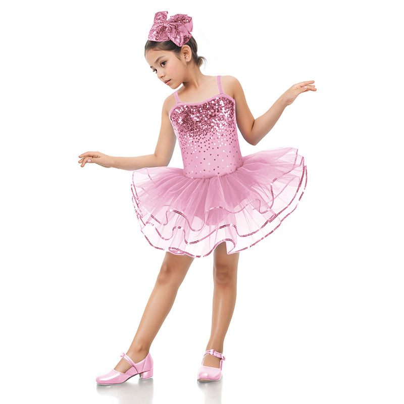Enchanta Olivia Girls Sequin Leotard Dress Costumes. Ballet Leotards Tutu Dress Ballerina Outfit Dance Costume for Kids