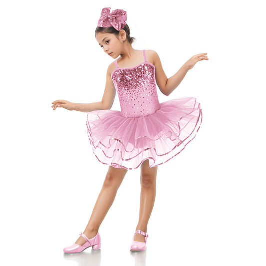 Enchanta Olivia Girls Sequin Leotard Dress Costumes. Ballet Leotards Tutu Dress Ballerina Outfit Dance Costume for Kids