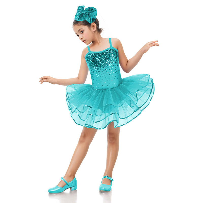 Enchanta Olivia Girls Sequin Leotard Dress Costumes. Ballet Leotards Tutu Dress Ballerina Outfit Dance Costume for Kids