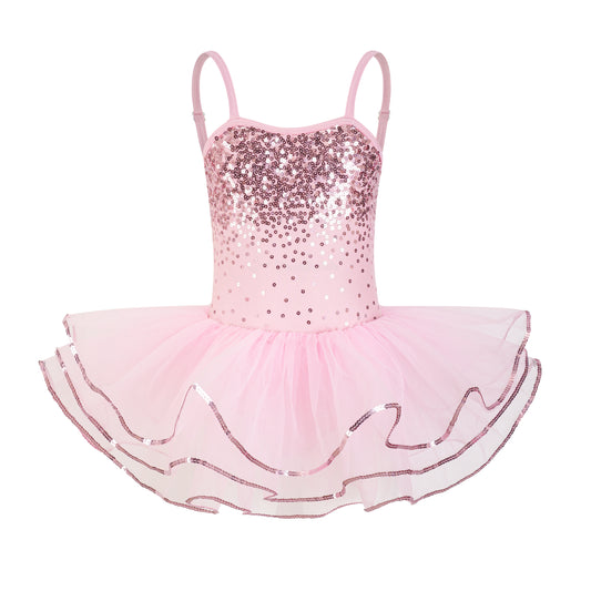 Enchanta Olivia Girls Sequin Leotard Dress Costumes. Ballet Leotards Tutu Dress Ballerina Outfit Dance Costume for Kids